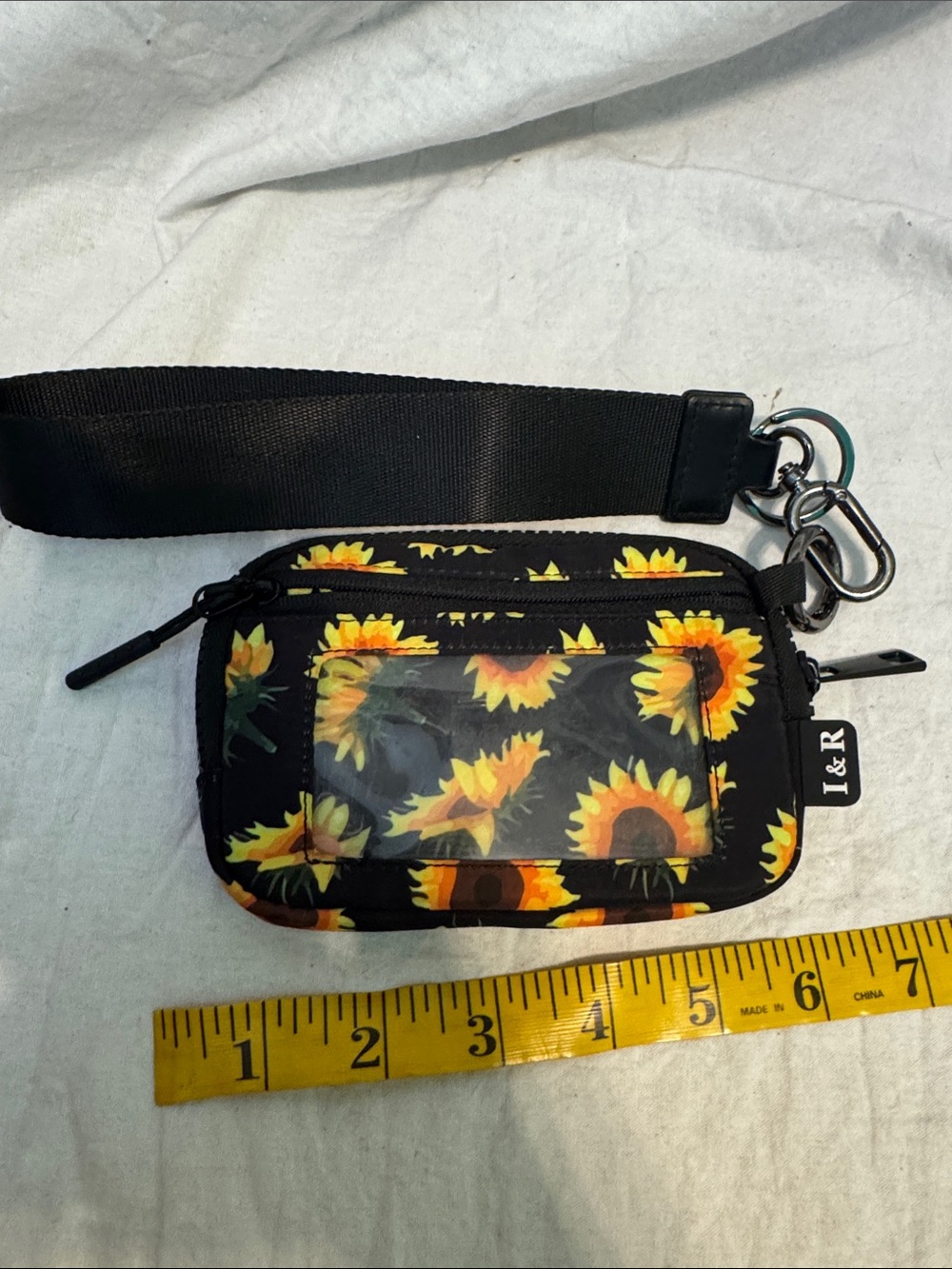 Sunflower Print Black Wristlet Clutch by